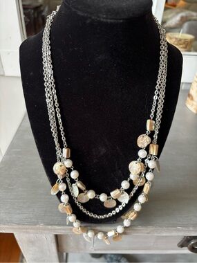 Premier Design Stamped Multi-Strand Silver and Pearl Accent Women's Necklace
